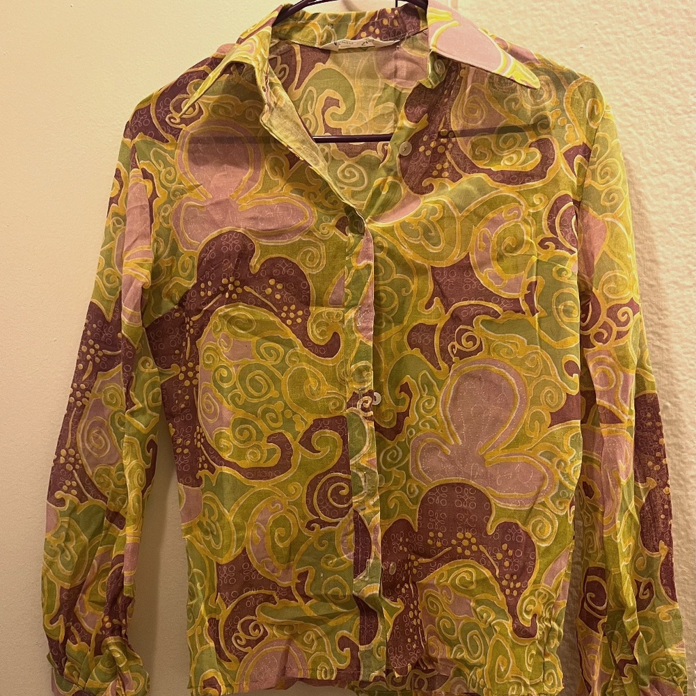 RARE 1970s Joan Steve Vintage Psychedelic Paisley Blouse